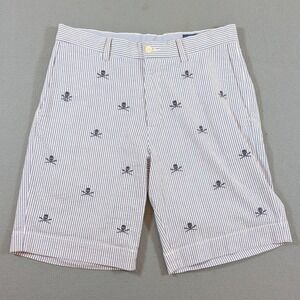 Polo Ralph Lauren Shorts Mens 29 Blue White Striped Skull Crossbones Seersucker